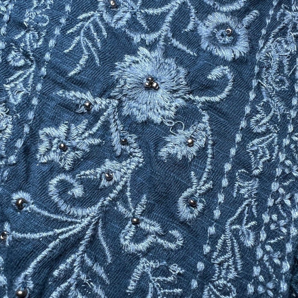 Sundance Womens Size Small Blue Embroidered Beaded Top Boho Blouse Lace Trim - Picture 12 of 12
